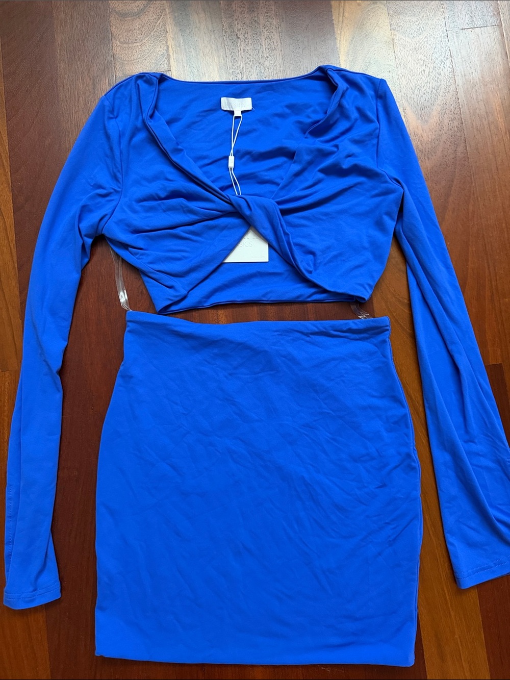 Meshki Cobalt Blue Twist-Front Crop Top & Mini Skirt Set